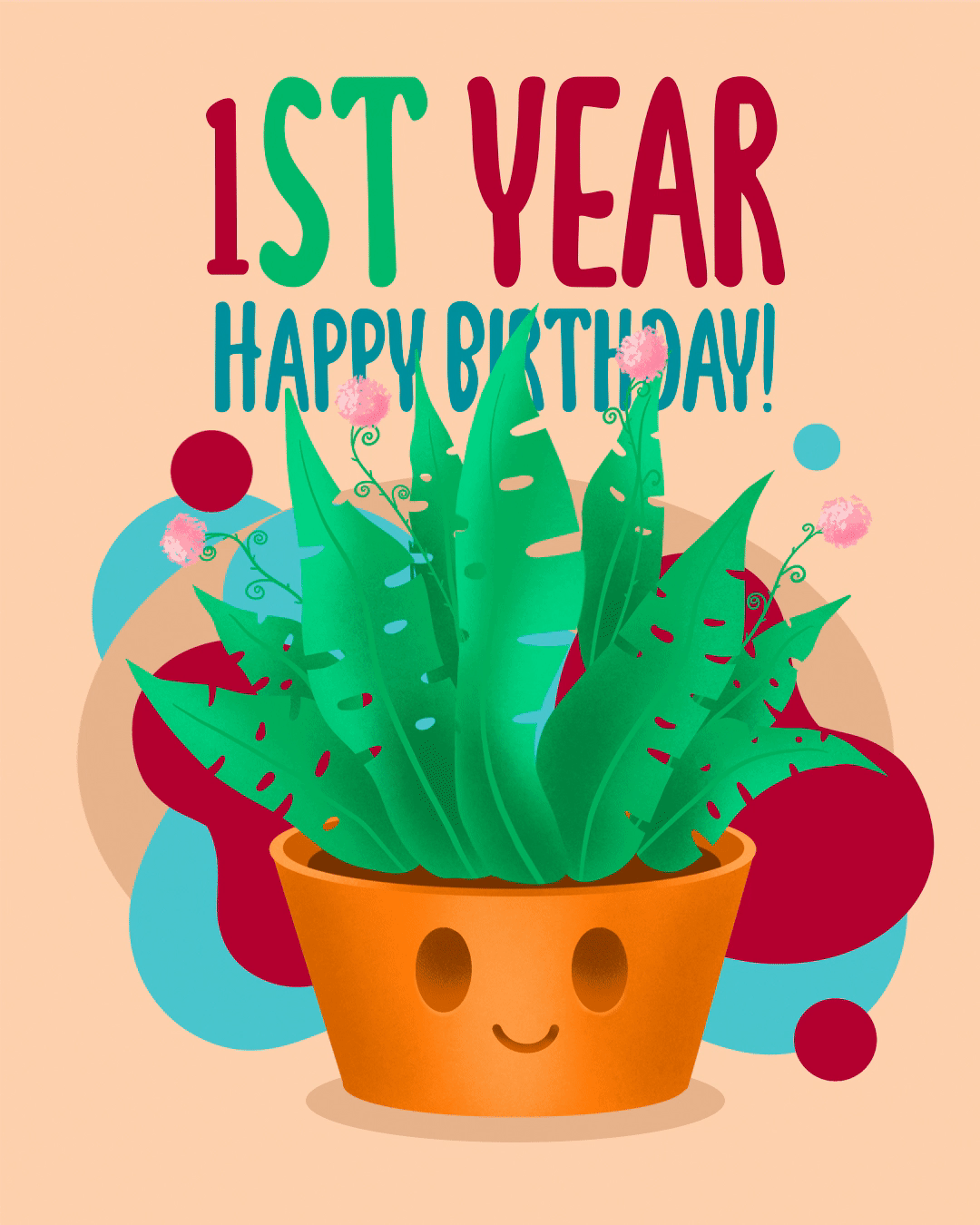 1st Year Birthday with Green Plant - birthdayyou.com