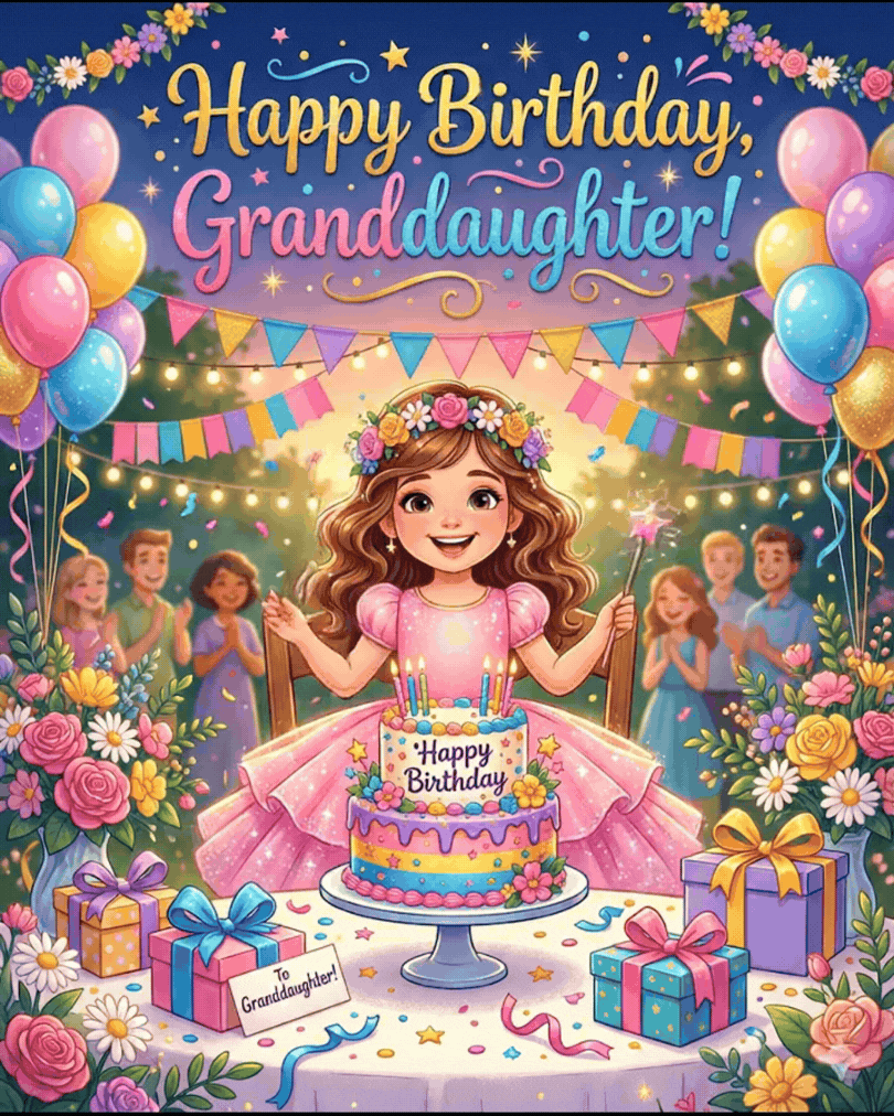 Cute Floral Birthday Greeting for Granddaughter - birthdayyou.com